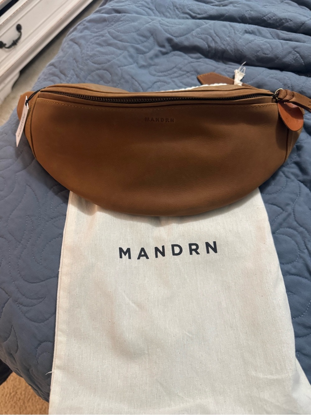 MANDRN Tan Leather Crossbody Belt Bag